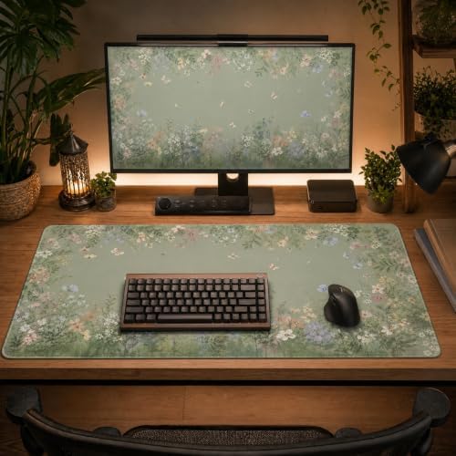 Large Desk Mat 31.5x15.7 Inch Floral Mouse Pad, Butterfly Garden Gaming Mat