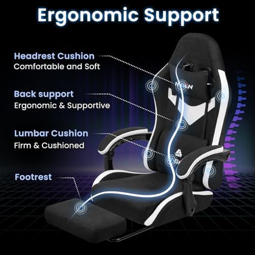 N-GEN GAMING Gaming Chair, Reclining Backrest, Footrest, Fabric, Black