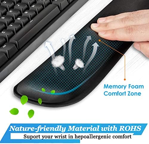 Keyboard Wrist Rest, BamLue Memory Foam Pad Set for Easy Typing & Pain Relief for Laptop, Office & Home, Ergonomic Sets for Keyboard, Gel Mouse Wrist Rest, Smooth Fiber Cushion Wrist Support-Black