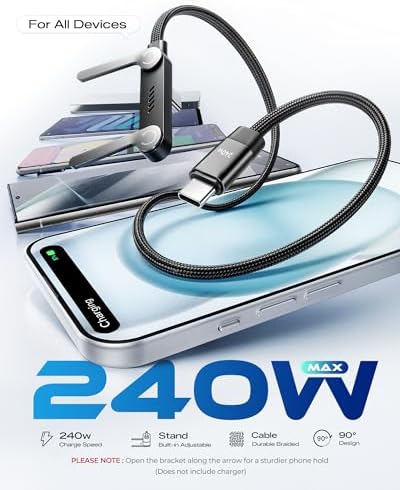 USB C to USB C Cable, 240W Fast Charging Cable with Built-in Phone Stand