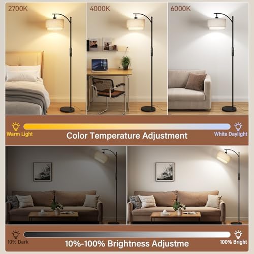 SUNMORY Arc Floor Lamps for Living Room with 12W Remote and Dimmable Bulb