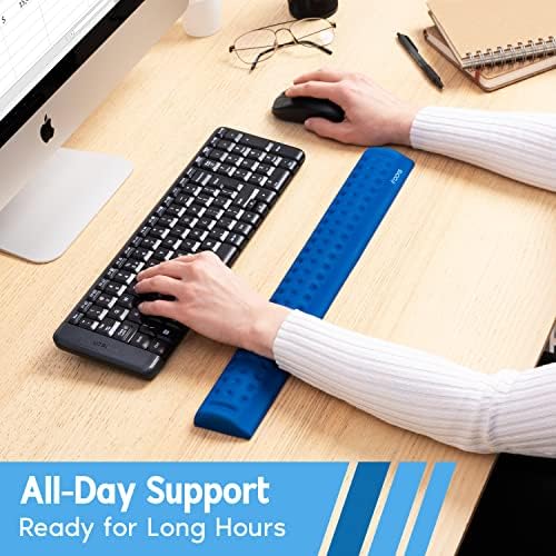 i-Rocks Ergonomic Memory Foam Keyboard Wrist Rest - Pain-Reducing, Cooling, Non-Slip, Blue, Minimalist