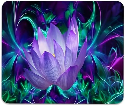 Abstract Neon Lotus Painting Mouse Pad, Glowing Flowers Blossom Desk Mat