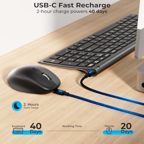 iClever DK05 Bluetooth Wireless Keyboard and Mouse Combo, Space Gray