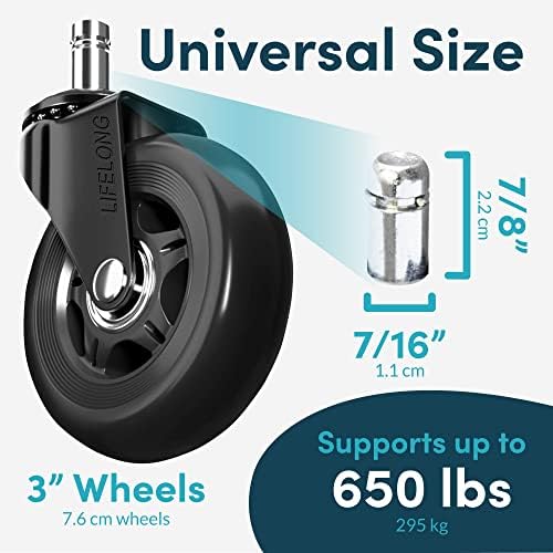 Lifelong Office Chair Wheels Replacement, Heavy Duty, 10-Pack Universal Fit