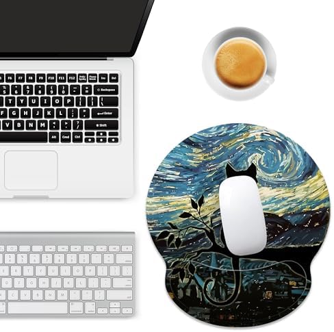 Aesthetic Black Cat Ergonomic Mouse Pad with Wrist Rest for Desk Work