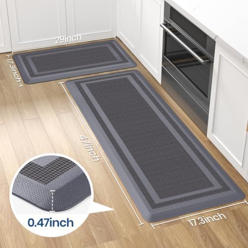 2PCS Kitchen Rugs Cushioned Anti-Fatigue Kitchen Mats Comfort Standing Mat