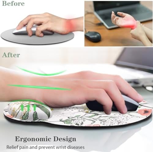 Floral Ergonomic Mouse Pad with Wrist Support, Cute Premium-Textured Mouse Mat for Wireless Mouse, Non-Slip Rubber Base, Desk Accessories for Laptop, Office, Home, Game, White Flower