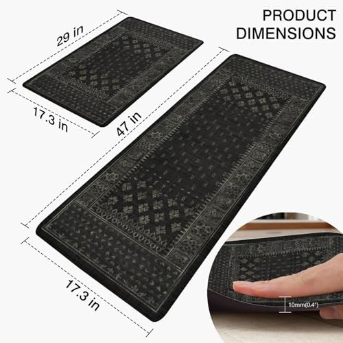 Kitchen Anti-Fatigue Mat, 2PCs, 17.3"x47"+17.3"x29", 0.4" Thick