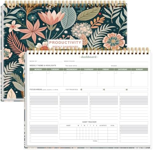 Weekly Productivity Dashboard - 8.5" x 11" Dashboard Desk Notepad Has 6 Focus Areas to List Tasks for Goals, Projects, Clients, Academic or Meal-Organize Your Daily Work Efficiently, 54 Weeks, Flower-D