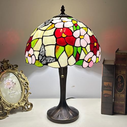 Tiffany Lamp Tiffany Style Table Lamp Butterfly in Flowers Stained Glass Light for Living Room Bedroom House Bedside Nightstand Home Office