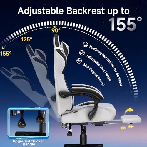 GTPLAYER Gaming Chair, Video Game Chairs with Footrest and Lumbar Support, Computer Chair for Adults with Extended Backrest, Ergonomic Reclining Silla Gamer, Fabric, Grey