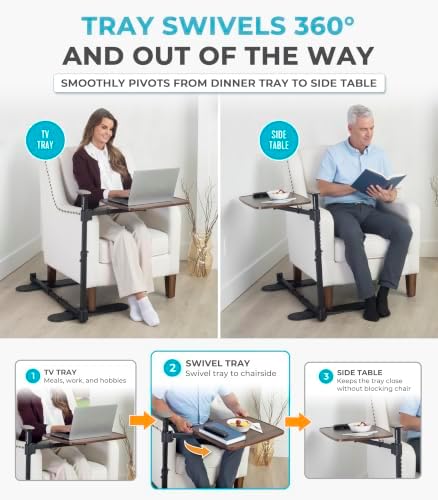 Stander Wonder Tray Plus, Adjustable Recliner Swivel TV Tray with Standing Handle for Seniors & Elderly Adults, Walnut Laptop Desk for Couches & Chairs, Mobility Aid Sit and Stand Assist