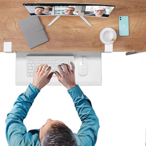 ETHU Small Keyboard Tray Under Desk with Metal Rail, 19.7x11.8", White