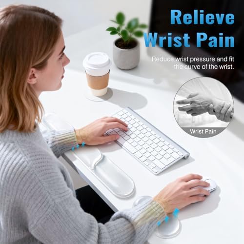 Ospelelf Cloud Mouse Pad with Wrist Rest Set Gel Ergonomic Keyboard Wrist Support Anti-Slip Rubber Bottom Office Women Desk Accessories for Computer, Laptop and Gaming, Clear