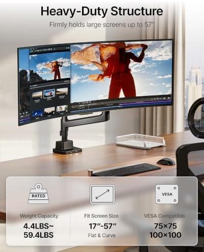 monTEK Ultrawide Monitor Arm Max 57",Height Adjustable 25.5",with USB，Black