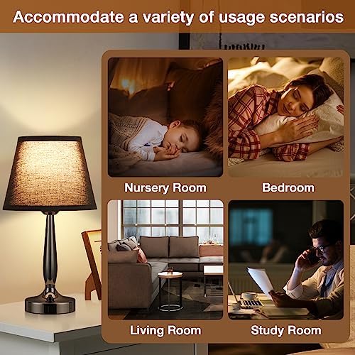 Kakanuo Touch Bedside Lamp for Bedroom with USB C Port, Small Touch Table Lamp with 2 USB Charging Ports, 3 Way Dimmable Nightstand Lamp for Living Room and Office - Black (LED Bulb Included)