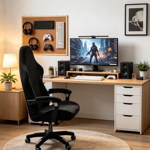 FORCHEER Velvet Gaming Chair Cover with Armrest Covers Black Stretch Racing Style Game Chair with Attached Arms Covers Cat Scratch Proof Washable 3 PCS
