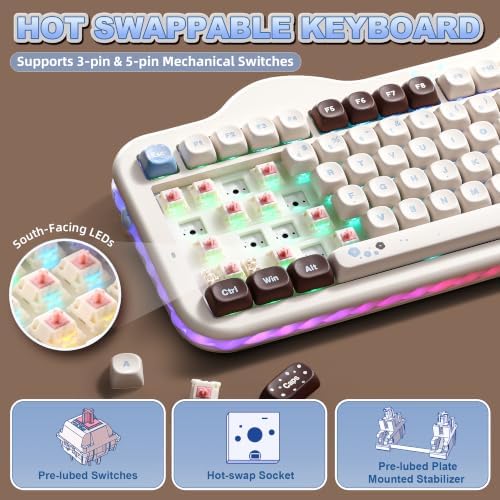 YUNZII C98 Cute Cake Wireless Mechanical Keyboard(Choco, Candy Switch)