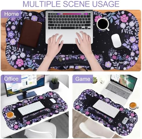 Petmolico Desk Pad Set with Wrist Rest for Keyboard & Mouse, Purple Floral