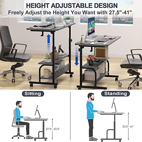 Armocity 32" Rolling Standing Desk with Charging Station for Couch Bed