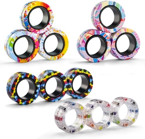 12Pcs Magnetic Adults Fidget Toys Rings,Stocking Stuffers for Kids 8-12,Fidget Spinner Rings for Anxiety Relief Therapy ,Party Favors Gifts for Teen Boy and Girl
