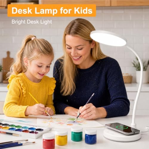 Desk Lamps for Home Office, Wireless Charger 800LM CRI95+ Desk Light, White