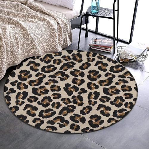 Large Home Decor Mat, Soft Round Yoga Carpet, Non-Slip Machine Washable Kitchen Office Circle Rug Compatible with Leopard Cheetah Print