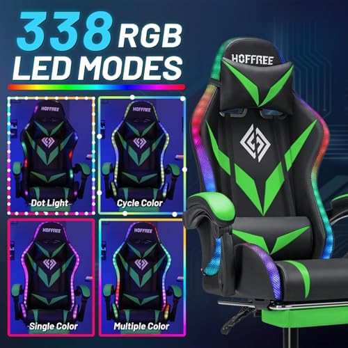 HOFFREE LED Gaming Chair with Speakers RGB Lights Computer Chairs-Green