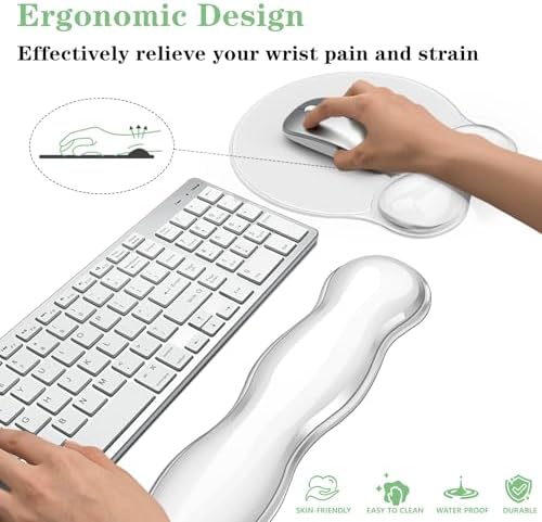 Gel Wrist Rest for Keyboard and Mouse Pad Set - Clear White