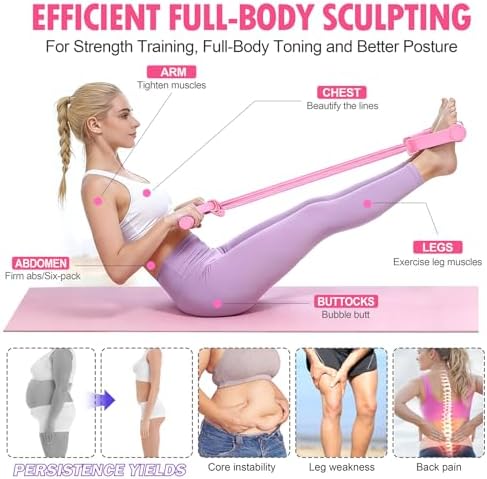 Foot Pedal Resistance Bands with Handles, 8-Tube Adjustable Multifunction Elastic Yoga Exercise Bands, Home Gym Fitness Equipment for Women & Men to Tone Abs, Core, Leg, Arm, Waist