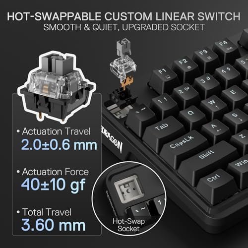 Redragon K745 Wired 108-Key Gasket RGB Gaming Keyboard, 4 Extra Hotkeys