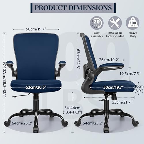 FelixKing Office Chair, Ergonomic Desk Chair with Adjustable Height and Lumbar Support Swivel Desk Computer Chair with Flip up Armrests for Conference Room (Navy)