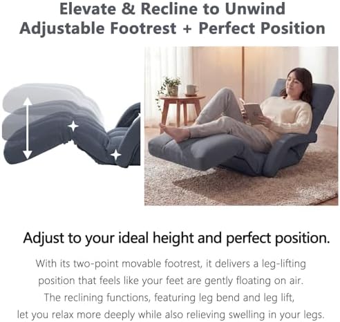 Adjustable Floor Gaming Chair with Footrest, 14-Position Backrest