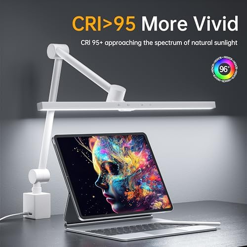 deeloop Dual Arm Desk Lamp with Clamp, CRI95+ Asymmetric LED Light wiht USB