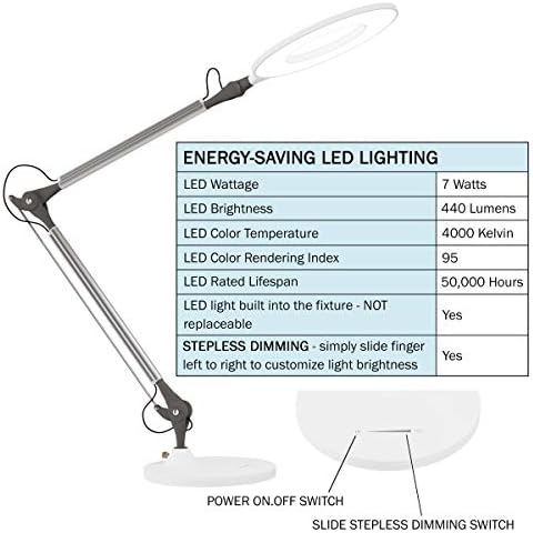 Lavish Home LED Desk Lamp - Swing Arm Architect Lamp - Adjustable Natural Sun Lighting for Home Office, Bedroom, or Dorm Room (White)