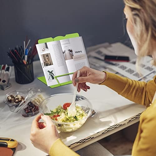 Honagu Metal Desk Book Holder, Hands Free Adjustable Cookbook & Document Holder, Portable Bookstand for Music Books, Textbooks, Recipes, Tablets & iPads (Green)
