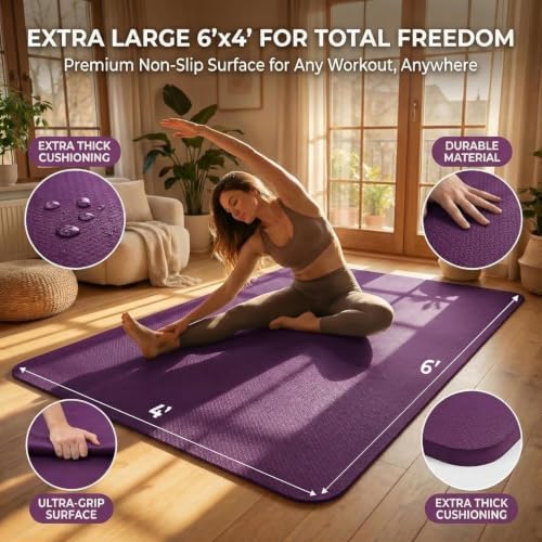 Large Yoga Mat 6'x 4'（72”x 48”）—1/4" &1/3" Extra Wide Exercise Mat 183cm x 122cm Large Exercise Mat Big Home Yoga Mat Pilates Mat,Non Slip,Thick,TPE Workout Mat,for Women & Men, Yoga, Pilates, Gym and Floor Workouts Pilates