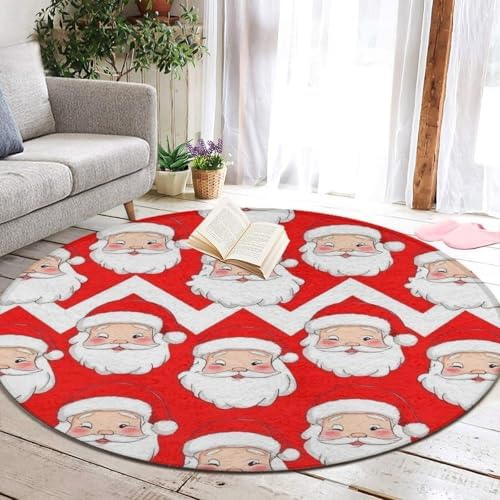 Large Round Area Rug Home Decor Modern Bathroom Rug Kitchen Office Circle Rug for Living Room Sofa Circle Cute Mat Christmas Santa Claus Red