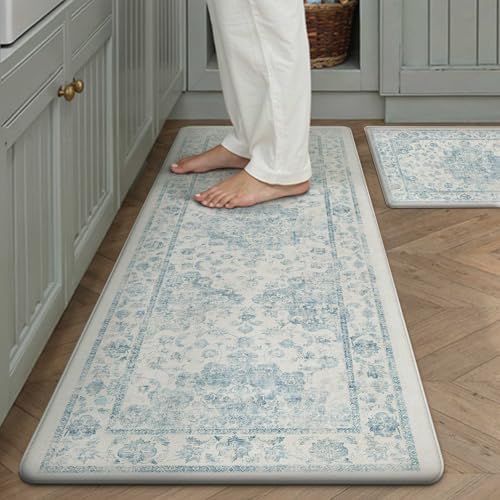 Anti Fatigue Blue Neutral Non-Slip Kitchen Mat 2 Piece