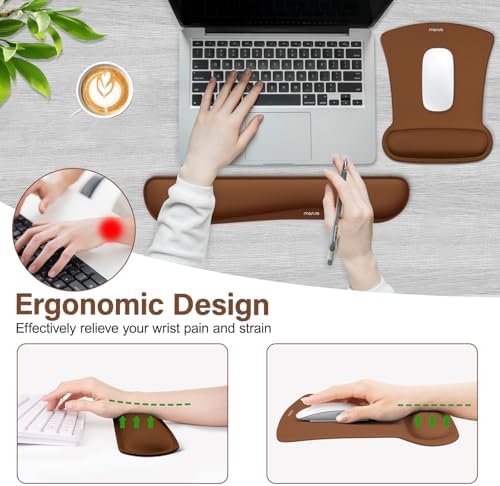 MOSISO Wrist Rest Support for Mouse Pad & Keyboard Set, Brown