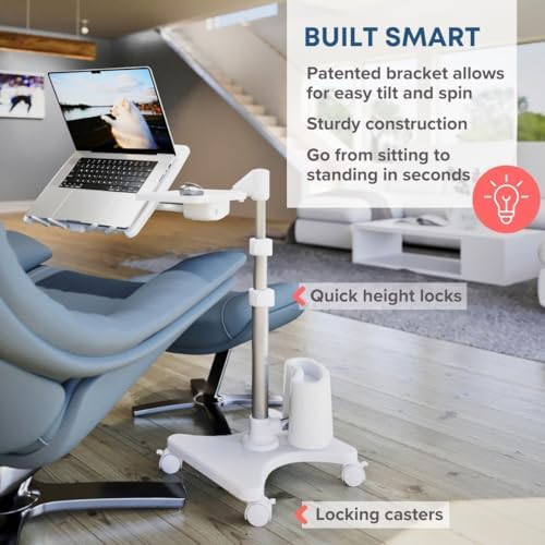 LEVO G2 Deluxe Rolling Laptop Stand with Mouse Tray, Silver & White