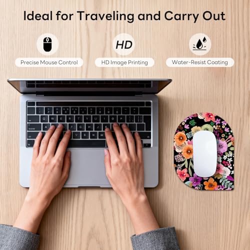 Contoured Oval Mouse Pad 6x8in Non-Slip for Laptop,Daisy