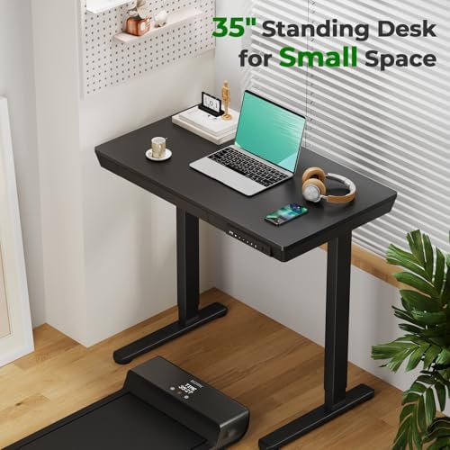 35" Electric Standing Desk with Drawer, 4 Lockable Wheels