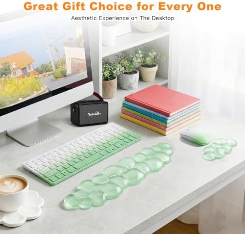 Cloud Keyboard and Mouse Wrist Rest Set, Clear Gel Keyboard Mouse Wrist Rest Support Pad for Typing Pain Relief, Cute Aesthetic Desk Decor Accessory for Home Office Dorm (Green)