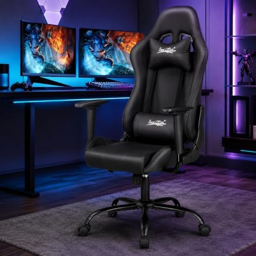 Gaming Chair Office Chair Desk Chair with Lumbar Support Headrest Armrest Task Rolling Swivel Ergonomic E-Sports Adjustable PC Gamer Chair Black