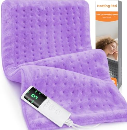 Heating Pad for Back Pain, 17"x33" Electric Heat Pad with 9 Heat Levels & 4 Auto-Off Timers, Portable Heating Pad for Period Cramps, Shoulder, Neck, Machine Washable, Gifts for Women Men, Purple