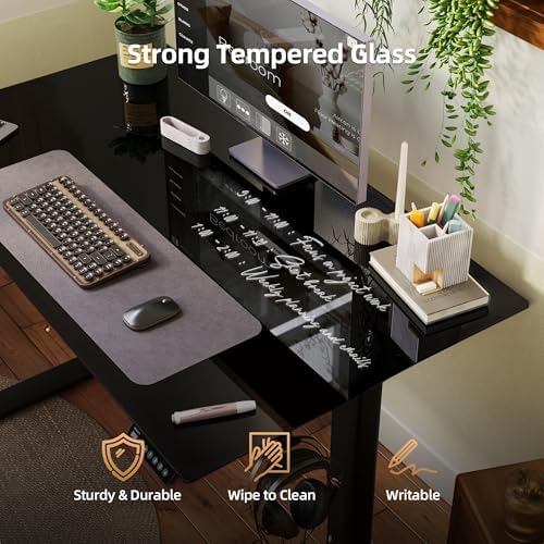 INNOVAR Glass Standing Desk with Drawers 35 x 20 Inch Black