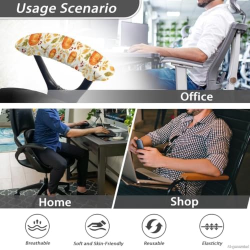 Pumpkin Maple Leaf Printed Office Chair Arm Covers Set of 2, Removable Office Gaming Chair Arm Rest Slipcovers with Elastic Edge, Soft Elastic Computer Chair Arm Covers, Easy to Install