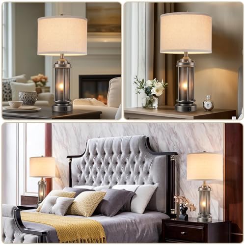AIEAMPDO Set of 2 Farmhouse Bedroom Table Lamps with 2 USB C+A Ports